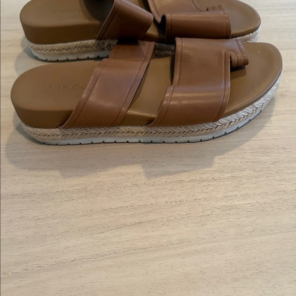 Vince Leather Espadrille Platform Slide Sandals Brown Size 7 - Picture 4 of 6
